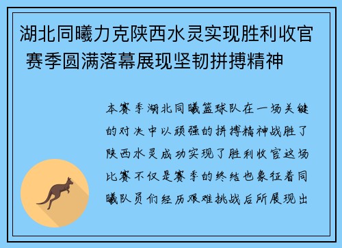 湖北同曦力克陕西水灵实现胜利收官 赛季圆满落幕展现坚韧拼搏精神