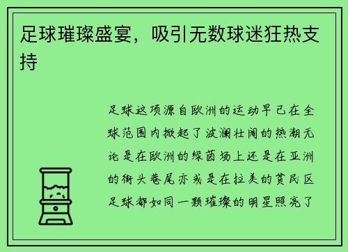 足球璀璨盛宴，吸引无数球迷狂热支持